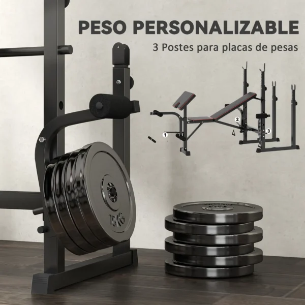 Banco de Pesas con Soportes para Barra y Respaldo Ajustable para Entrenamiento Completos de Cuerpo Negro - Imagen 7