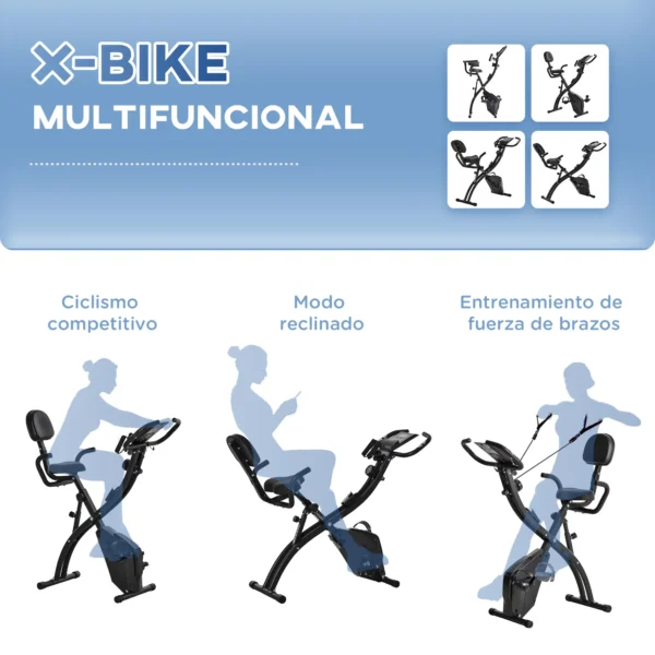 Bicicleta Estática Plegable Regulable en Altura Resistencia Magnética Ajustable Bicicleta de Ejercicio Fitness con Pantalla LCD y Asiento con Respaldo Sensor de Pulso 105x48x118 cm Negro - Imagen 4