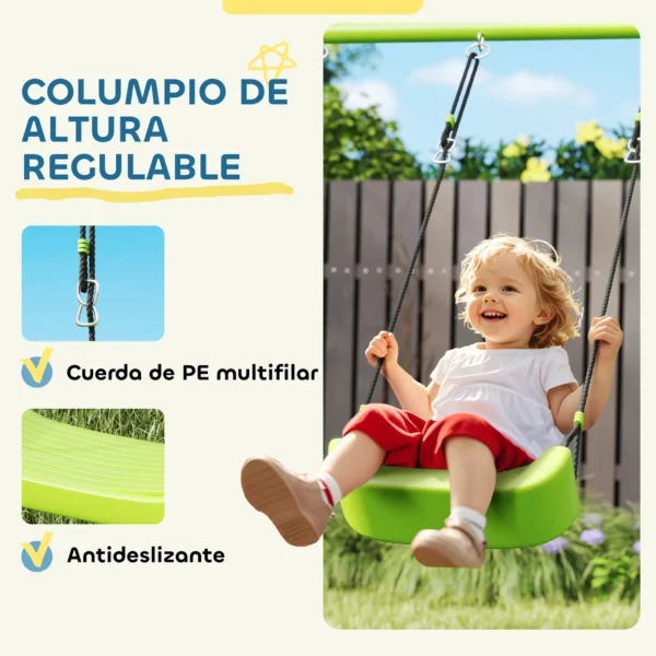 Columpio Infantil 3 en 1 con Tienda Anillas y Altura Ajustable para Niños de 3-8 Años Estructura Metálica 283x180x182 cm - Imagen 7