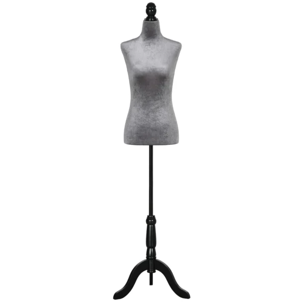 Maniquí de Costura Ajustable a 130-168 cm con Trípode de Madera para Fotografía de Moda Exposición de Prendas Gris - Imagen 2