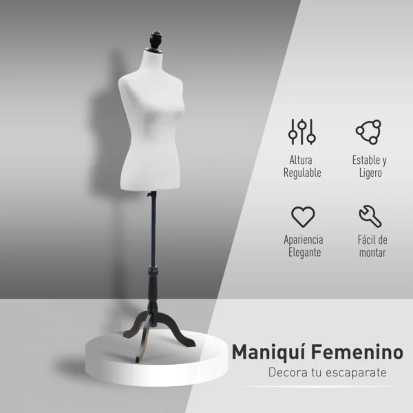 Maniquí de Costura Femenino Maniquí de Costura Ajustable a 130-168 cm con Trípode de Madera para Fotografía de Moda Exposición de Prendas Blanco - Imagen 8