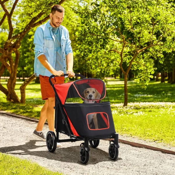 Cochecito para Perros Plegable Carrito para Mascotas con Ventanas de Malla Correas de Seguridad 112x65x100 cm Rojo - Imagen 11