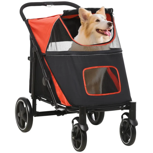 Cochecito para Perros Plegable Carrito para Mascotas con Ventanas de Malla Correas de Seguridad 112x65x100 cm Rojo - Imagen 3