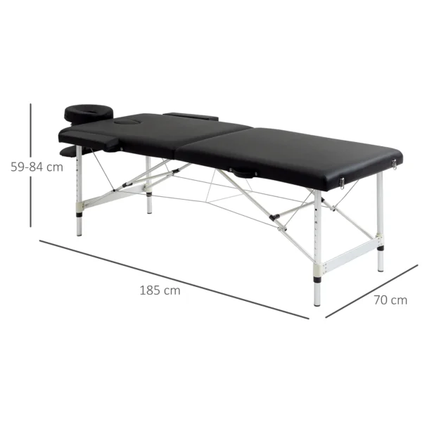 Mesa de masaje plegable portátil con bolsa de transporte carga máx. 225 Kg altura ajustable 185 x 70 cm negro - Imagen 6
