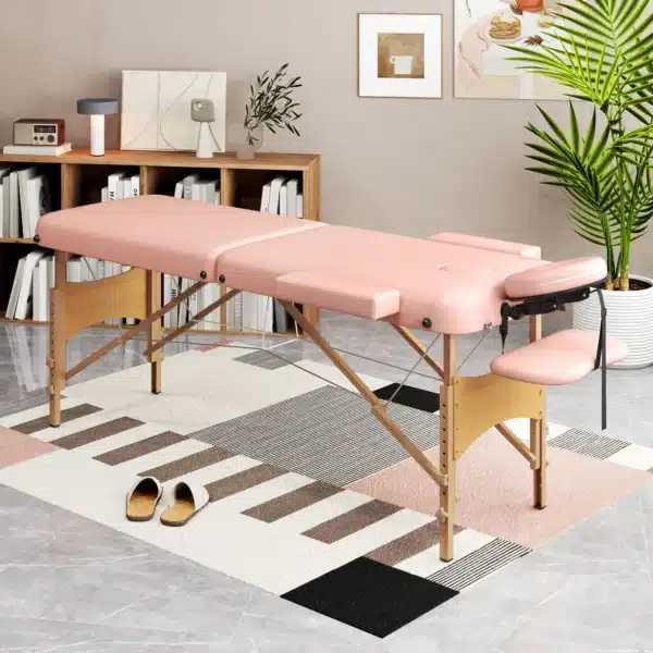 Camilla de Masaje Plegable con Reposacabezas Extraíble Asa Marco de Madera y Altura Regulable 185x60x64-88 cm Rosa - Imagen 10