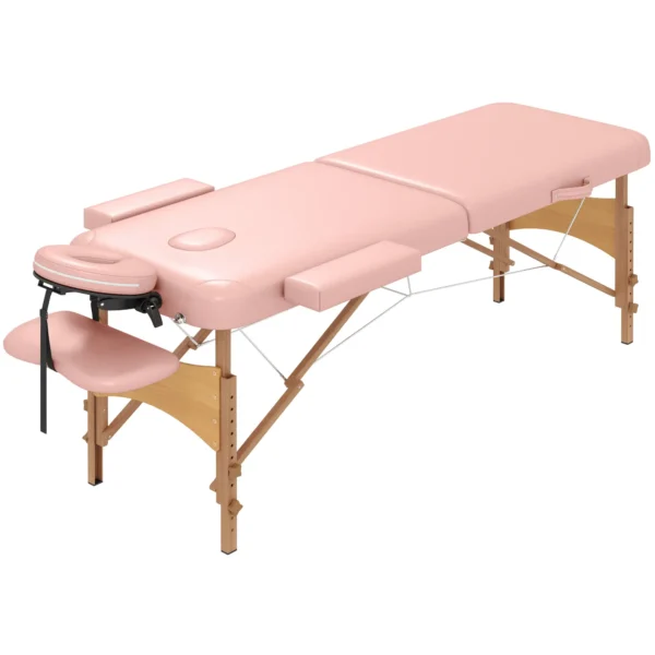 Camilla de Masaje Plegable con Reposacabezas Extraíble Asa Marco de Madera y Altura Regulable 185x60x64-88 cm Rosa - Imagen 2