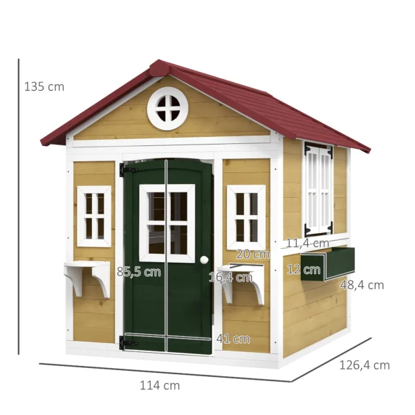 Casita de Madera Infantil con Puerta Ventanas Jardineras y Repisas con Detalles de Color 114x126,4x135 cm Natural - Imagen 9