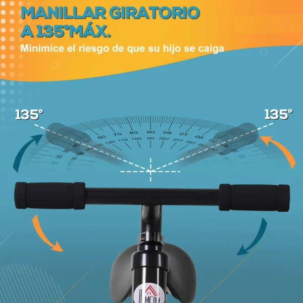 Bicicleta de Equilibrio con Pedales y Ruedas Entrenamiento Extraíbles de Asiento Regulable 33-38cm Niños +24 Meses Carga 25kg Negro - Imagen 5