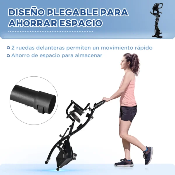 Bicicleta Estática Plegable Regulable en Altura Resistencia Magnética Ajustable Bicicleta de Ejercicio Fitness con Pantalla LCD y Asiento con Respaldo Sensor de Pulso 105x48x118 cm Negro - Imagen 5