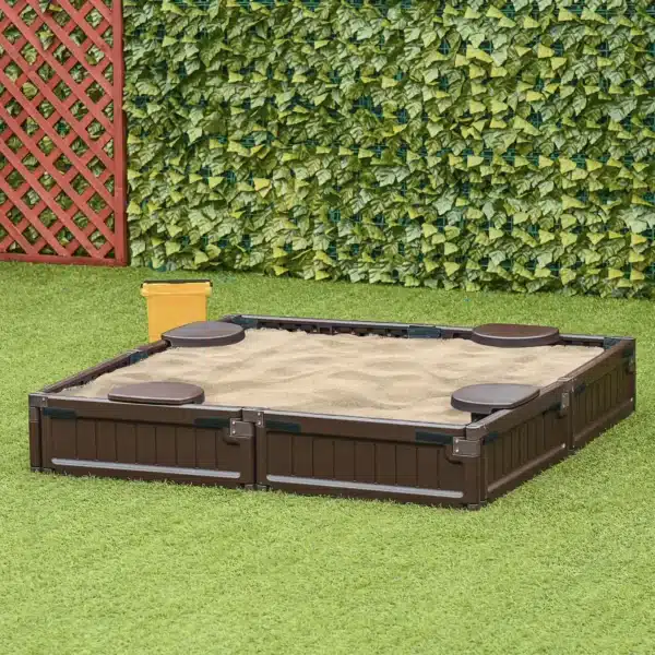 Arenero con Cubierta y Lona de Base, Diseño Modular, 4 Asientos, 1,23L x 1,23A m, Marrón 5 - Imagen 7