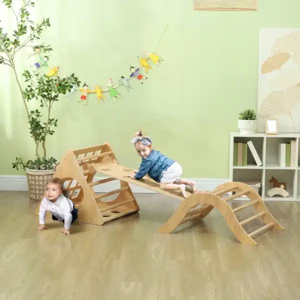 Escalada para Niños de 18-48 Meses 8 en 1 con Rampa Escalera de Arco y Bolsa de Arena 175x59,5x60 cm Natural - Imagen 10