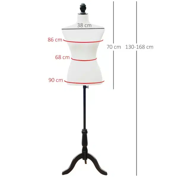 Maniquí de Costura Femenino Maniquí de Costura Ajustable a 130-168 cm con Trípode de Madera para Fotografía de Moda Exposición de Prendas Blanco - Imagen 9