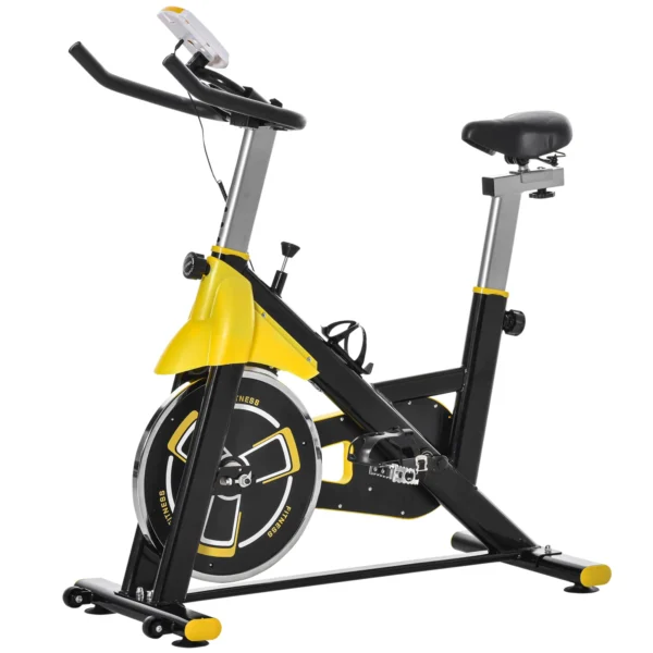 Bici Estática Bicicleta de Fitness con Resistencia Regulable Pantalla LCD Ruedas Manillar y Asiento Ajustable Amarillo - Imagen 2