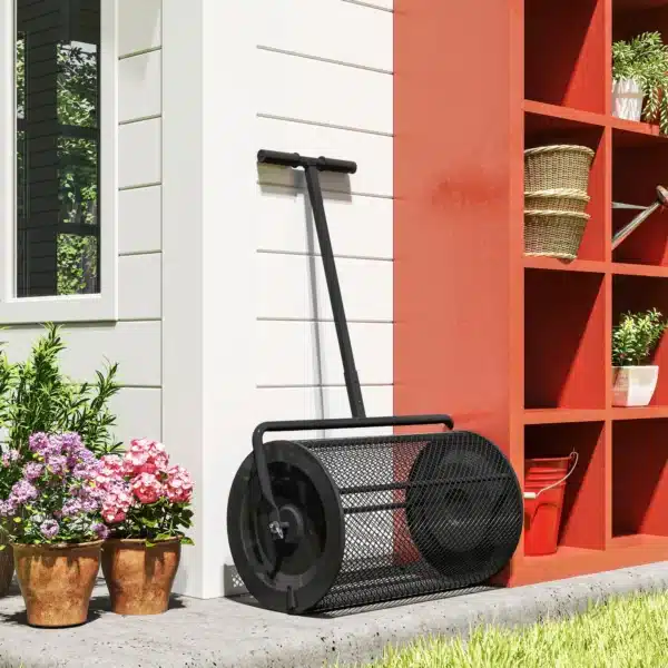 Esparcidor de Compost con Cesto de 75L Mango Ajustable y Diseño Resistente para Jardinería y Césped 70x40x112 cm Negro - Imagen 5