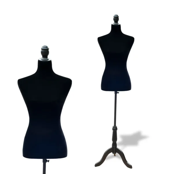 Maniquí de Costura Ajustable a 130-168 cm con Trípode de Madera para Fotografía de Moda Exposición de Prendas Negro