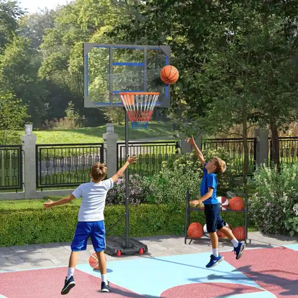 Canasta de baloncesto para niños, altura ajustable de 210-260 cm exterior e interior con ruedas, base de contrapeso, azul - Imagen 7