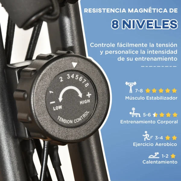 Bicicleta Estática Plegable Regulable en Altura Resistencia Magnética Ajustable Bicicleta de Ejercicio Fitness con Pantalla LCD y Asiento con Respaldo Sensor de Pulso 105x48x118 cm Negro - Imagen 6