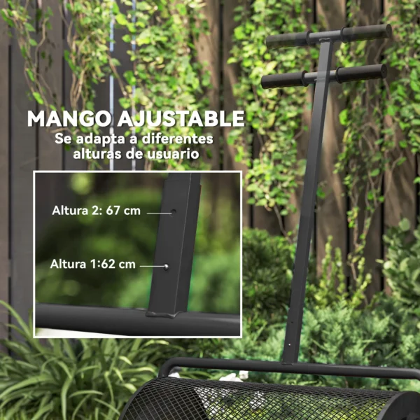 Esparcidor de Compost con Cesto de 75L Mango Ajustable y Diseño Resistente para Jardinería y Césped 70x40x112 cm Negro - Imagen 7