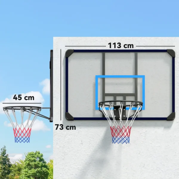 Canasta de Baloncesto de Pared Aro de Baloncesto para Exterior 113x61x73 cm Azul y Negro - Imagen 9