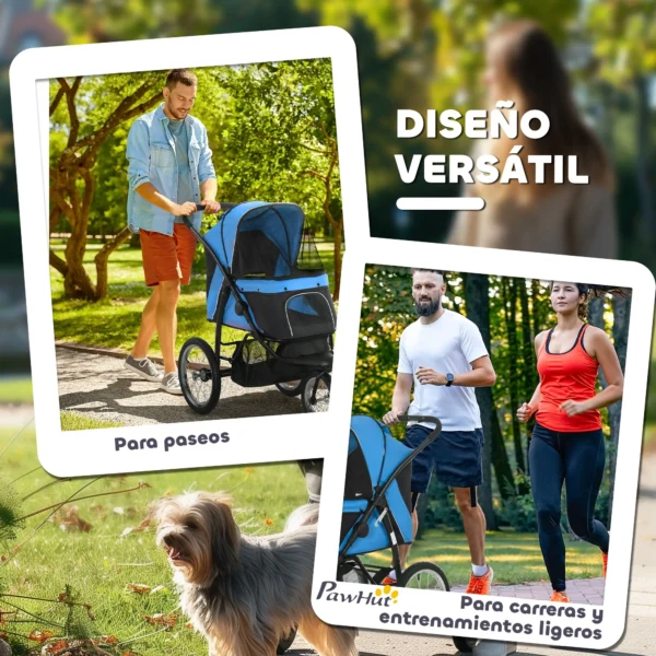 Carrito para Perros Medianos Pequeños con Cesta de Almacenaje Capota Ajustable y Ventana de Malla 111x58x107 cm Azul - Imagen 8