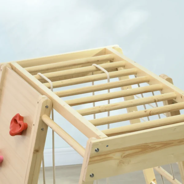 Set de Escalada 5 en 1 con columpio muro de escalada cuerda y trepar en madera barras de mono para niños - Imagen 4