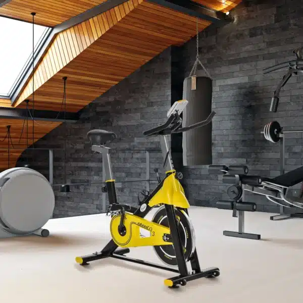 Bici Estática Bicicleta de Fitness con Resistencia Regulable Pantalla LCD Ruedas Manillar y Asiento Ajustable Amarillo - Imagen 10