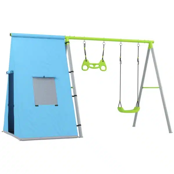 Columpio Infantil 3 en 1 con Tienda Anillas y Altura Ajustable para Niños de 3-8 Años Estructura Metálica 283x180x182 cm - Imagen 11