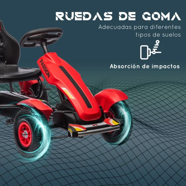 Go Kart a Pedales para Niños con Asiento Ajustable Neumáticos de Goma Freno de Mano Carga 50 kg 121x58x61 cm Rojo - Imagen 11
