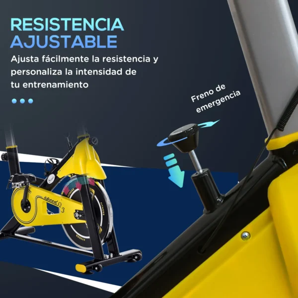 Bici Estática Bicicleta de Fitness con Resistencia Regulable Pantalla LCD Ruedas Manillar y Asiento Ajustable Amarillo - Imagen 4