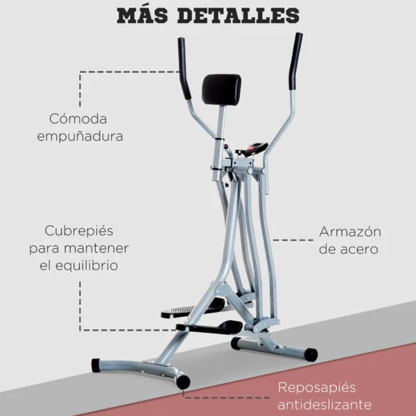 Bicicleta Elíptica Ajustable con Pantalla Carga 110 kg Air Walker para Entrenamiento Cintura Caderas 96x60x152 cm Gris - Imagen 6