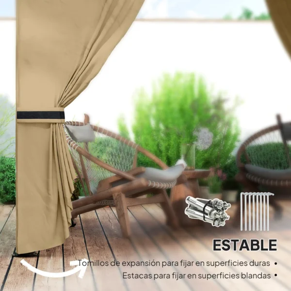Cenador de Jardín 3,4x3,4 m Gazebo con Protección UV Ventanas de Estilo Iglesia Cortinas y Techo Ventilado Beige - Imagen 6
