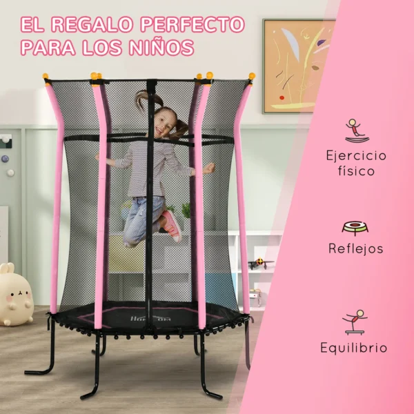 Cama Elástica Infantil Trampolín para Niños +3 Años con Red de Seguridad Ø163,5x190 cm ROSA/AZUL/VERDE/ROJO - Imagen 5