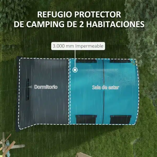Tienda de Campaña Plegable para 5-6 Personas con 2 Habitaciones y Bolsa de Transporte Impermeable 480x260x200 cm Gris - Imagen 9
