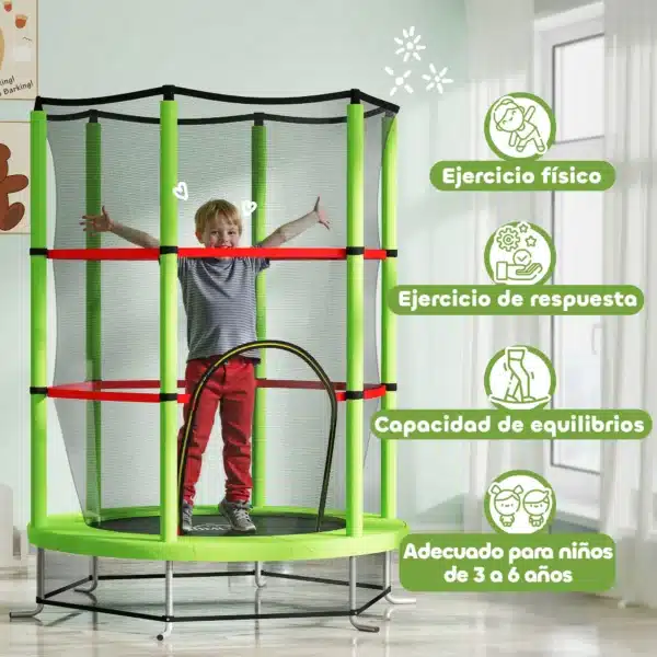 Cama Elástica Infantil Trampolín para Niños de 3-6 Años con Red de Seguridad Carga 45 kg Ø140x190 cm VERDE - Imagen 10