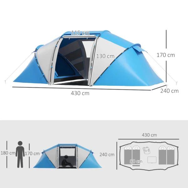 Tienda de Campaña Familiar para 4-6 Personas con 2 Habitaciones y Bolsa de Transporte 430x230x170 cm Azul y Blanco/VERDE - Imagen 10