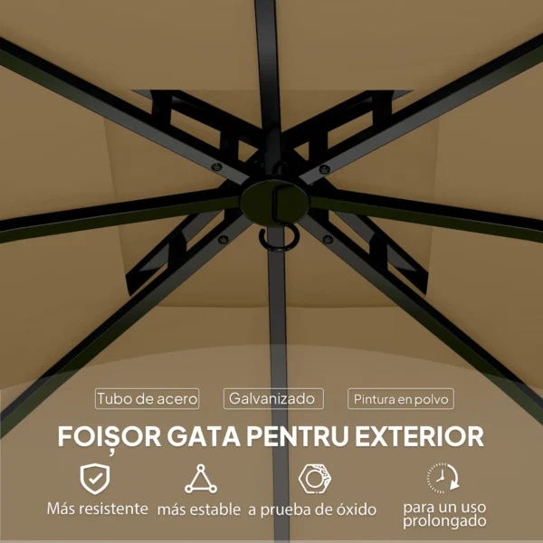 Cenador de Jardín 3,4x3,4 m Gazebo con Protección UV Ventanas de Estilo Iglesia Cortinas y Techo Ventilado Beige - Imagen 7