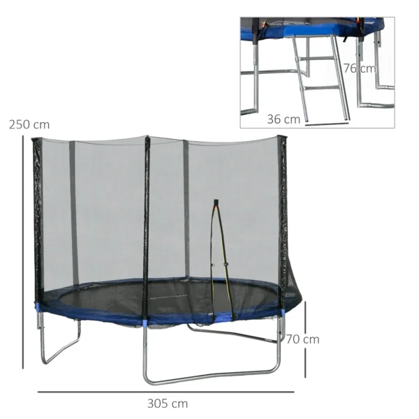 Trampolín para Niños Adultos Ø305x250 cm con Red de Seguridad Escalera Cubierta de Bordes y Marco de Acero Azul CAMA ELASTICA - Imagen 9