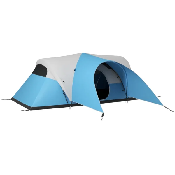 Tienda de campaña familiar 5-6 personas impermeable ligera ventilada con saco de transporte, 550x300x198 cm azul/marron/naranja - Imagen 3