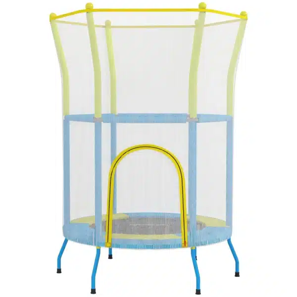 Trampolín Infantil de Interior con Red de Seguridad Cuerdas Elásticas y Barras Acolchadas 3-6 Años Ø140x190cm Azul Claro CAMA ELASTICA - Imagen 12