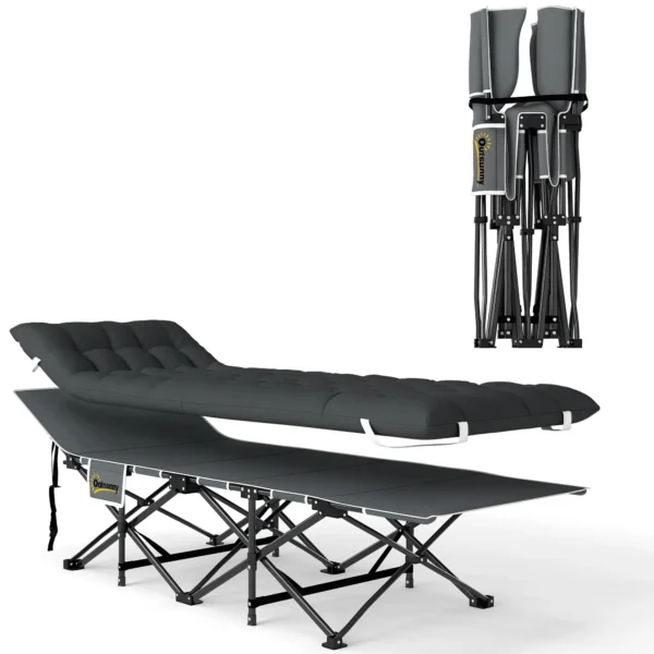 Cama de Camping Plegable con Colchón Extraíble Reposacabezas y Bolsa de Transporte 196x68x37 cm Negro - Imagen 3