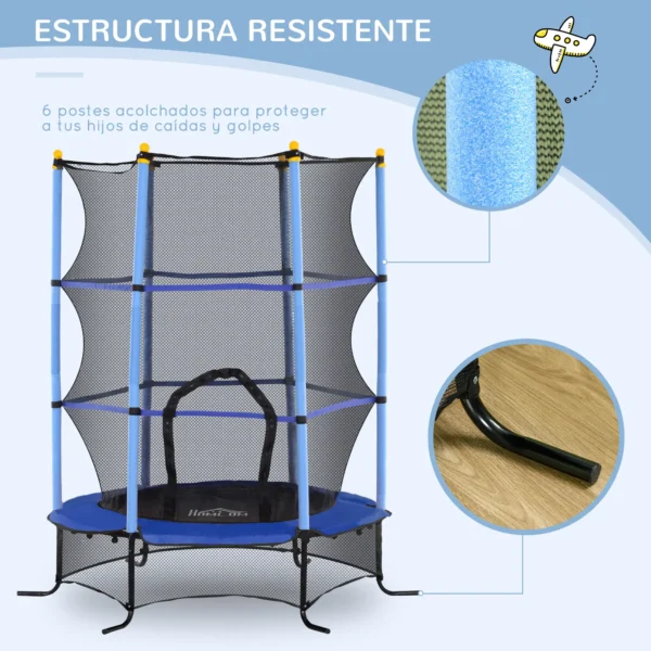 Trampolín para Niños de +3 Años Ø163 cm con Red de Seguridad y Marco de Acero Carga 50 kg para Interior y Exterior Azul/ROJO/NEGRO CAMA ELASTICA - Imagen 8