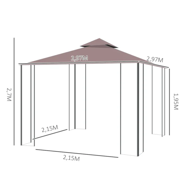 Cenador de Jardín 3x3 m Pabellón para Exterior con Doble Techo de Ventilación 4 Mosquiteras Extraíbles y Marco de Acero Protección Solar Gazebo para Fiestas Eventos Café - Imagen 10