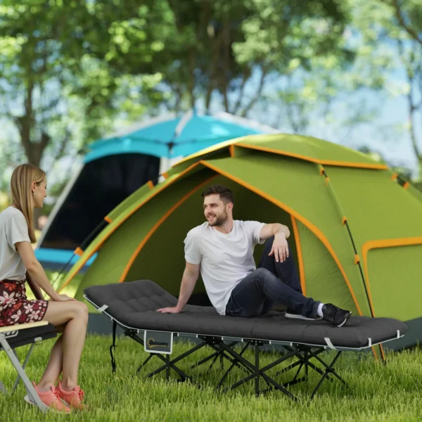 Cama de Camping Plegable con Colchón Extraíble Reposacabezas y Bolsa de Transporte 196x68x37 cm Negro - Imagen 11