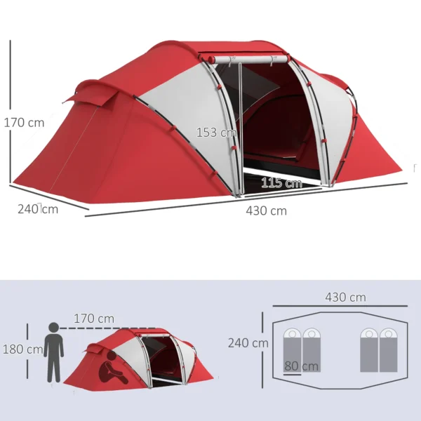 Tienda de Campaña Familiar para 4-6 Personas con 2 Habitaciones y Bolsa de Transporte 430x230x170 cm Azul y Blanco/VERDE - Imagen 17