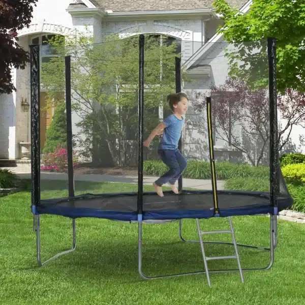 Trampolín para Niños Adultos Ø305x250 cm con Red de Seguridad Escalera Cubierta de Bordes y Marco de Acero Azul CAMA ELASTICA - Imagen 10