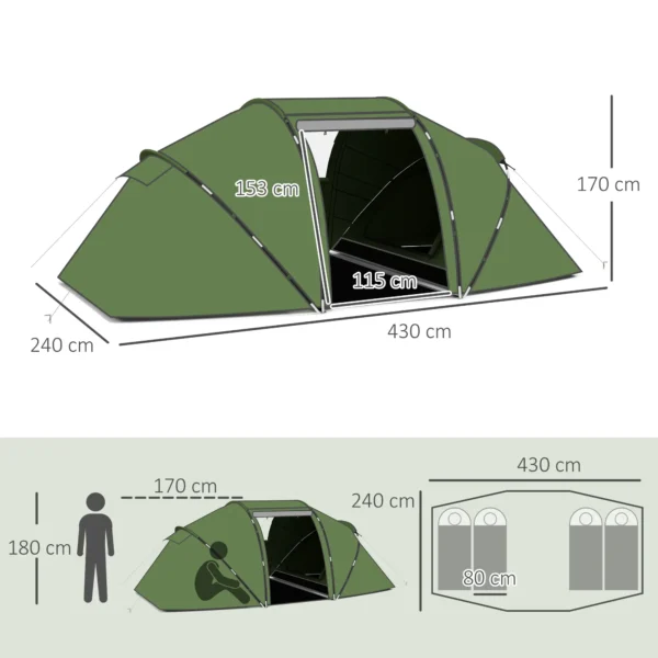 Tienda de Campaña Familiar para 4-6 Personas con 2 Habitaciones y Bolsa de Transporte 430x230x170 cm Azul y Blanco/VERDE - Imagen 15