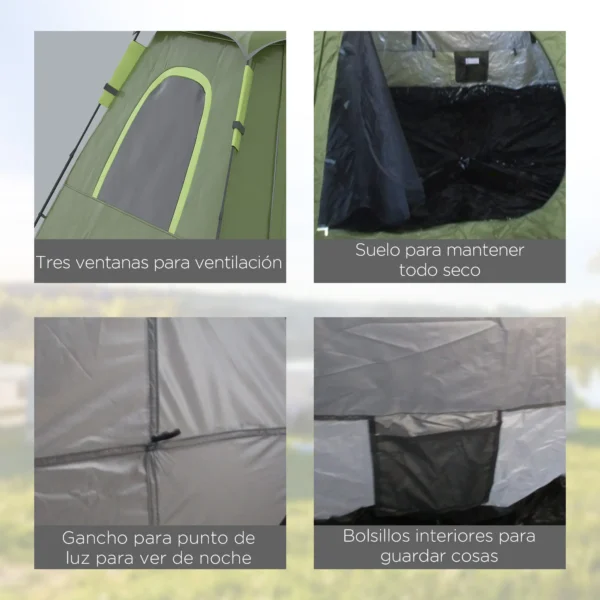 Tienda de Camping Pop-up para 2-3 Personas Impermeable 2000 mm con Bolsa de Trasporte 210x210x150 cm Verde/PLATA - Imagen 5