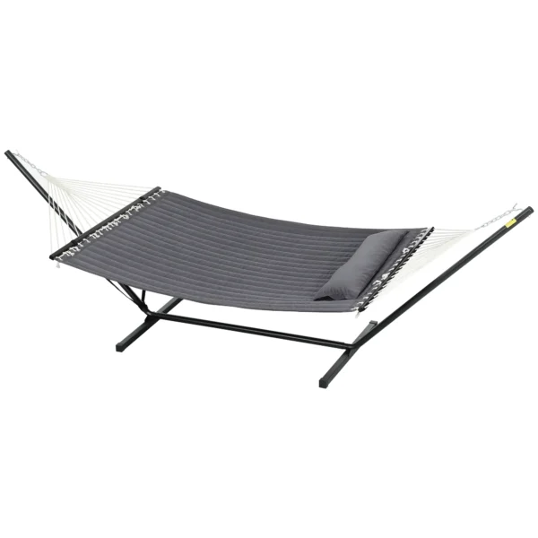 Hamaca de Jardín Portátil con Cojín Integrado en Algodón Poliéster y Acero 368x93x110 cm Gris Oscuro - Imagen 2