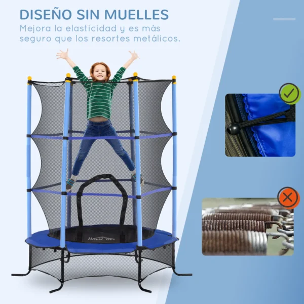 Trampolín para Niños de +3 Años Ø163 cm con Red de Seguridad y Marco de Acero Carga 50 kg para Interior y Exterior Azul/ROJO/NEGRO CAMA ELASTICA - Imagen 9
