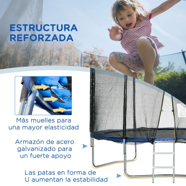 Trampolín para Niños Adultos Ø305x250 cm con Red de Seguridad Escalera Cubierta de Bordes y Marco de Acero Azul CAMA ELASTICA - Imagen 5